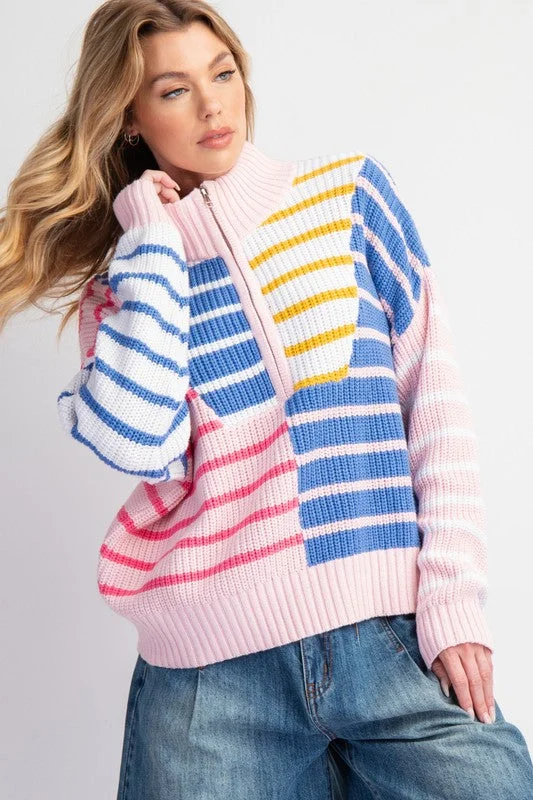 Striped Infatuation Pink Colorblock Sweater