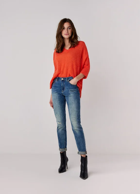 Summum Oversized Orange Feather Light Alpaca Knit Sweater