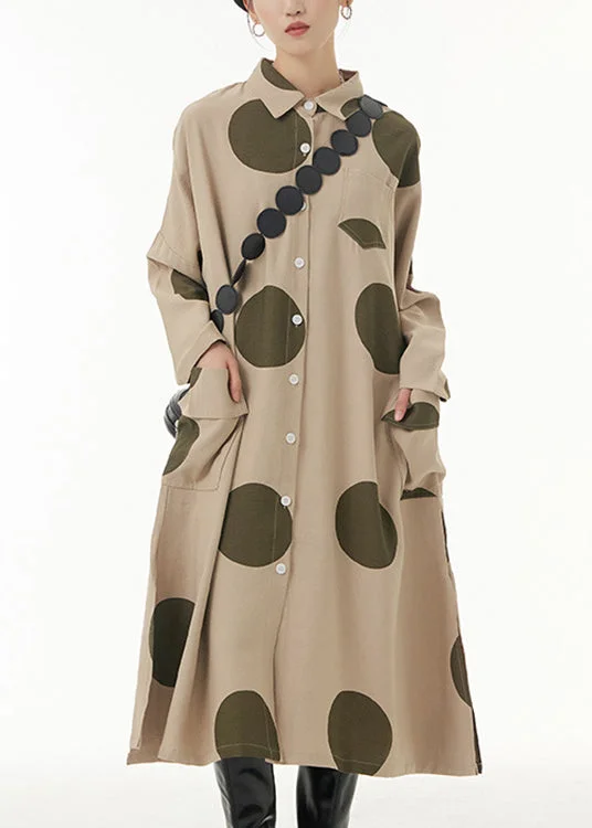 Italian Khaki Asymmetrical Maxi Shirt Dress Long Sleeve