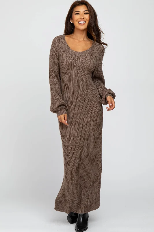 Taupe Side Slit Maxi Sweater Dress