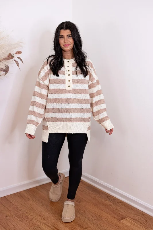 Comfy Perfection Taupe Striped Sweater