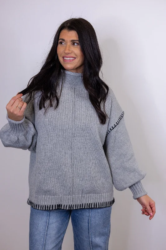 In Stitches Grey Colorblock Sweater