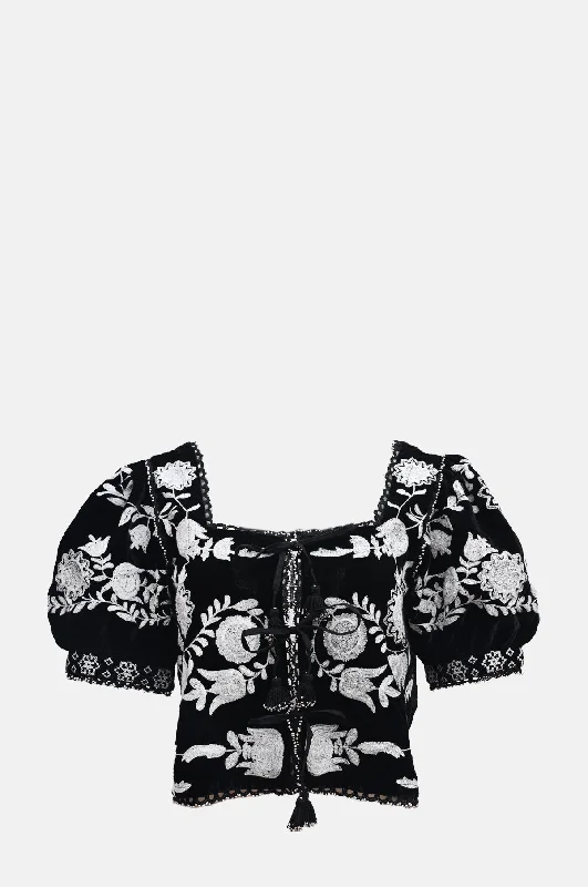 Irene Embroidery Velvet Puff Slv Top