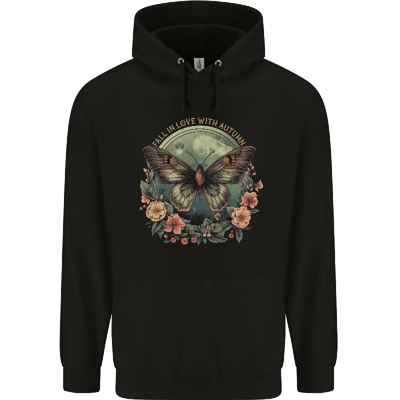 Autumn Butterfly and Flowers Mens 80% Cotton Hoodie