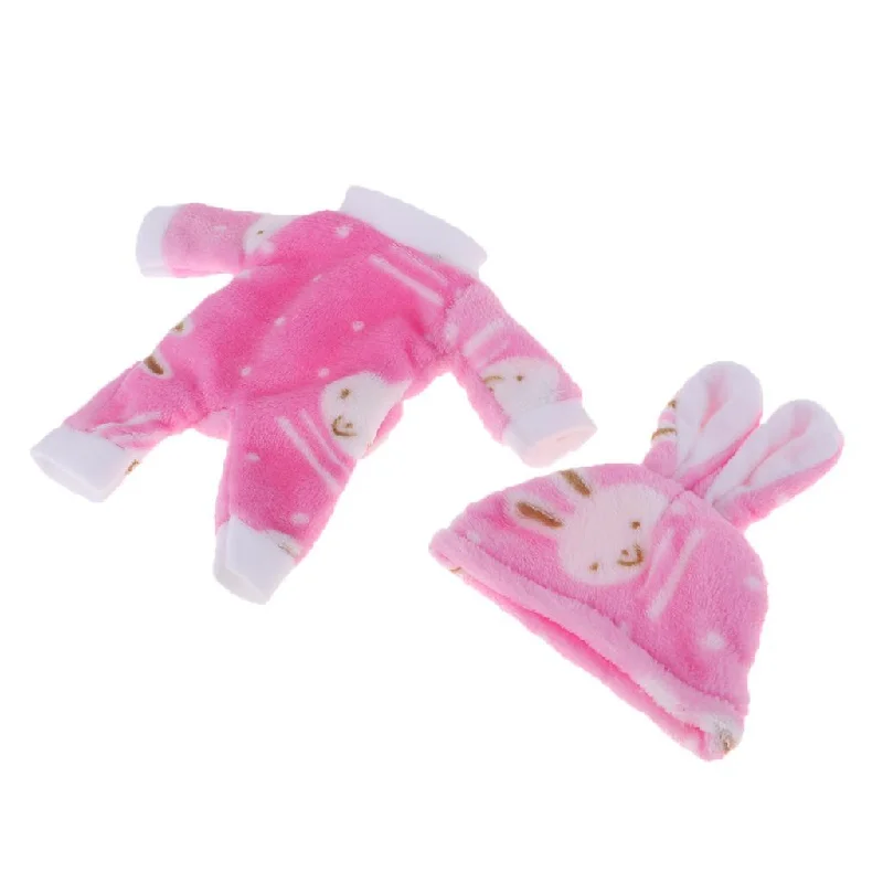 Maxbell Lovely Plush Jumpsuit Hat Suit for 25cm Mellchan Baby Doll Accessories Pink