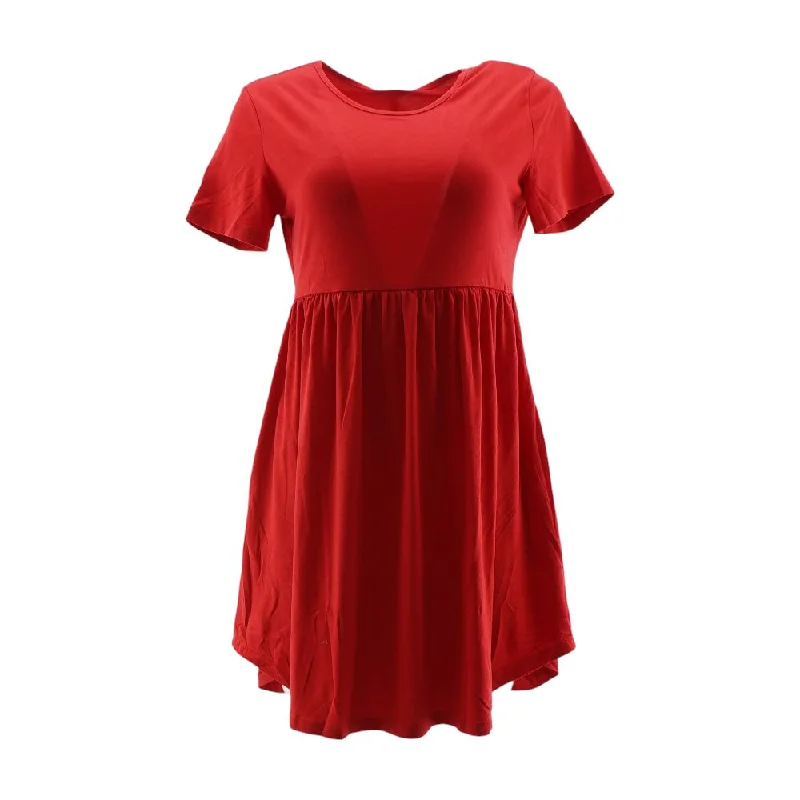 Red Solid Midi Dress