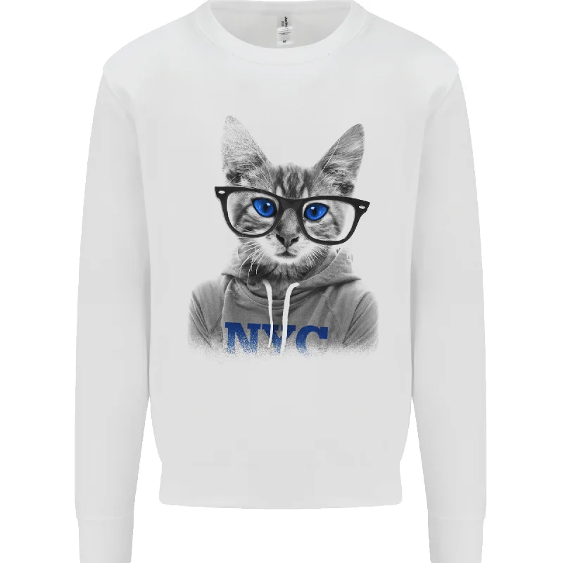 New York City Cat With Glasses Mens Sweatshirt Jumper