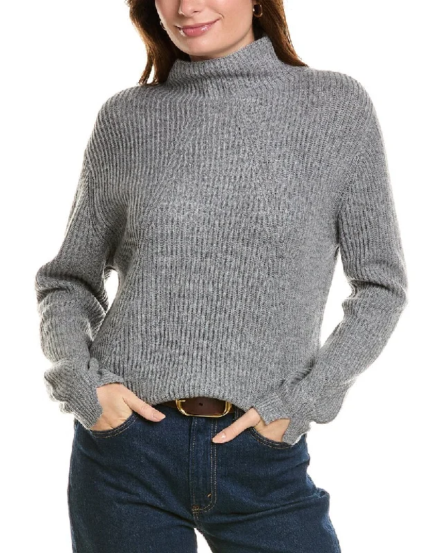 Forte Cashmere Fashioned Rib Funnel Neck Wool & Cashmere-Blend Sweater