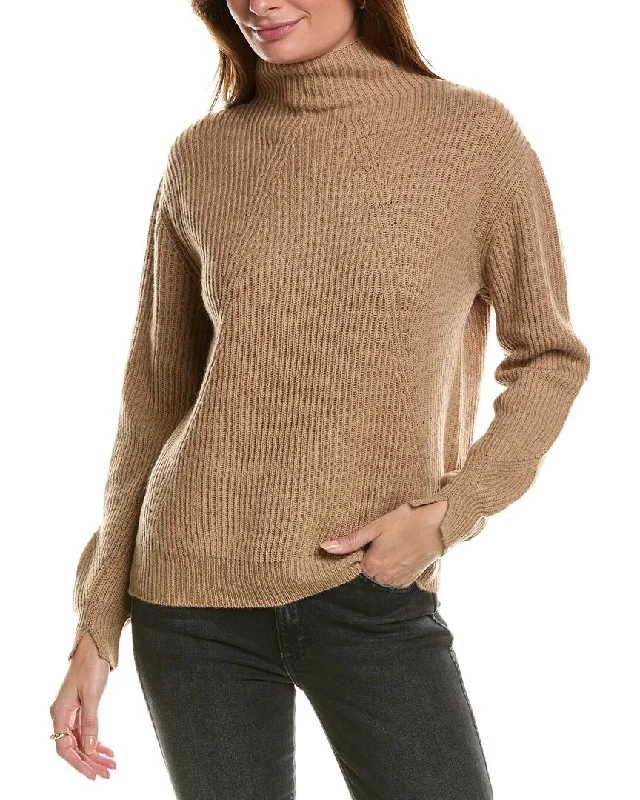 Forte Cashmere Fashioned Rib Funnel Neck Wool & Cashmere-Blend Sweater