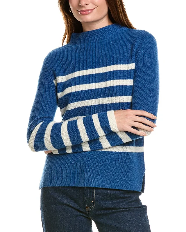 Forte Cashmere Stripe Funnel Neck Cashmere Sweater