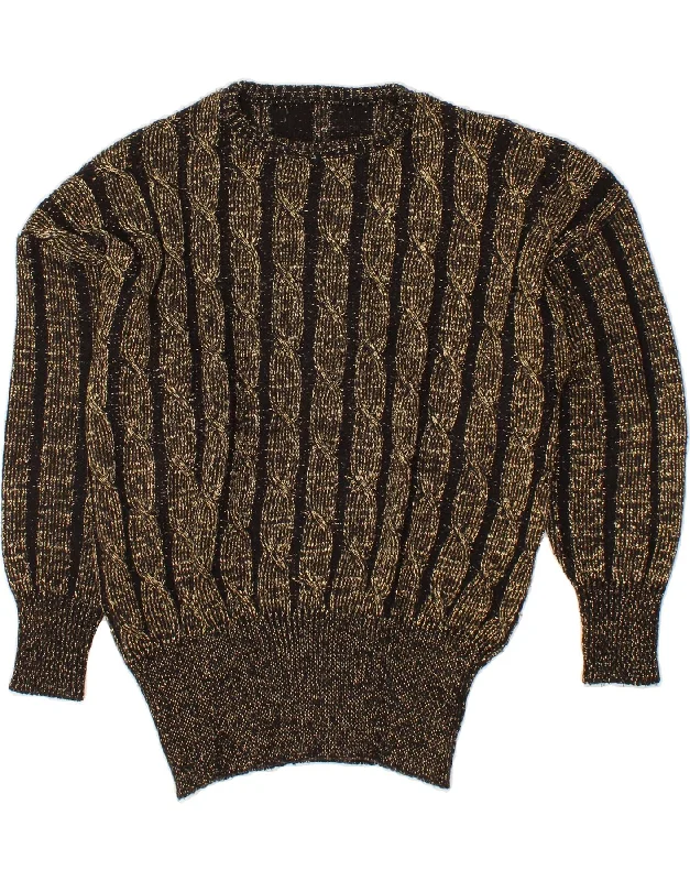 VINTAGE Womens Crew Neck Jumper Sweater UK 16 Large Gold Wool