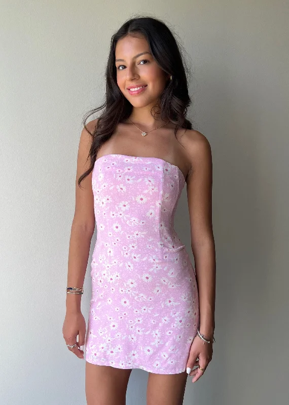 The Diner Strapless Mini Dress ★ Pink Floral