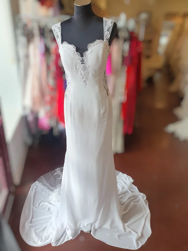 White Fitted Crepe Gown Soft Lace Gown