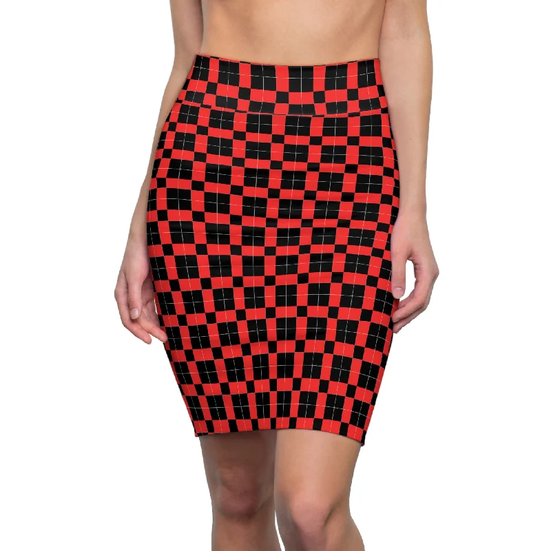 Women's Skirt, Black & Red Square Design