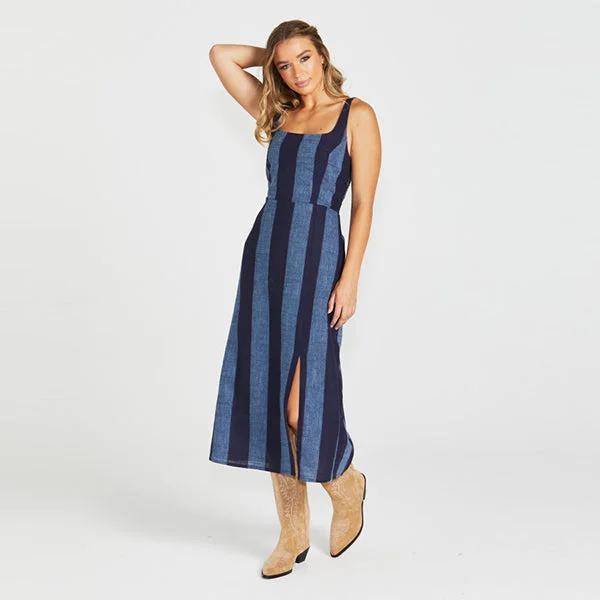 Cailee Midi Dress - Navy Stripe