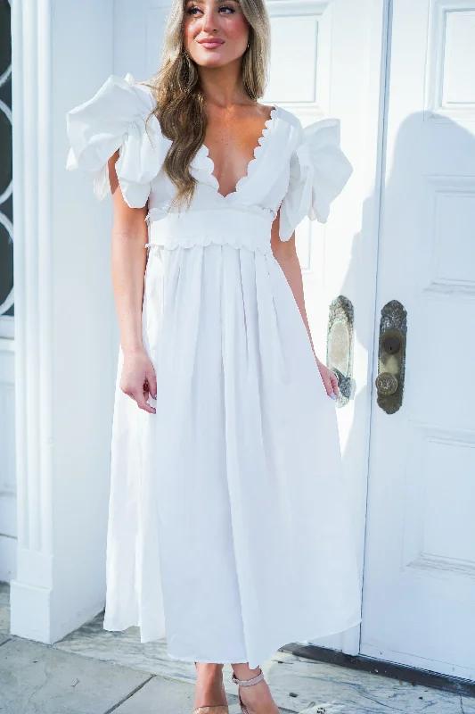 Curazao White V-Neck Midi Dress - FINAL SALE