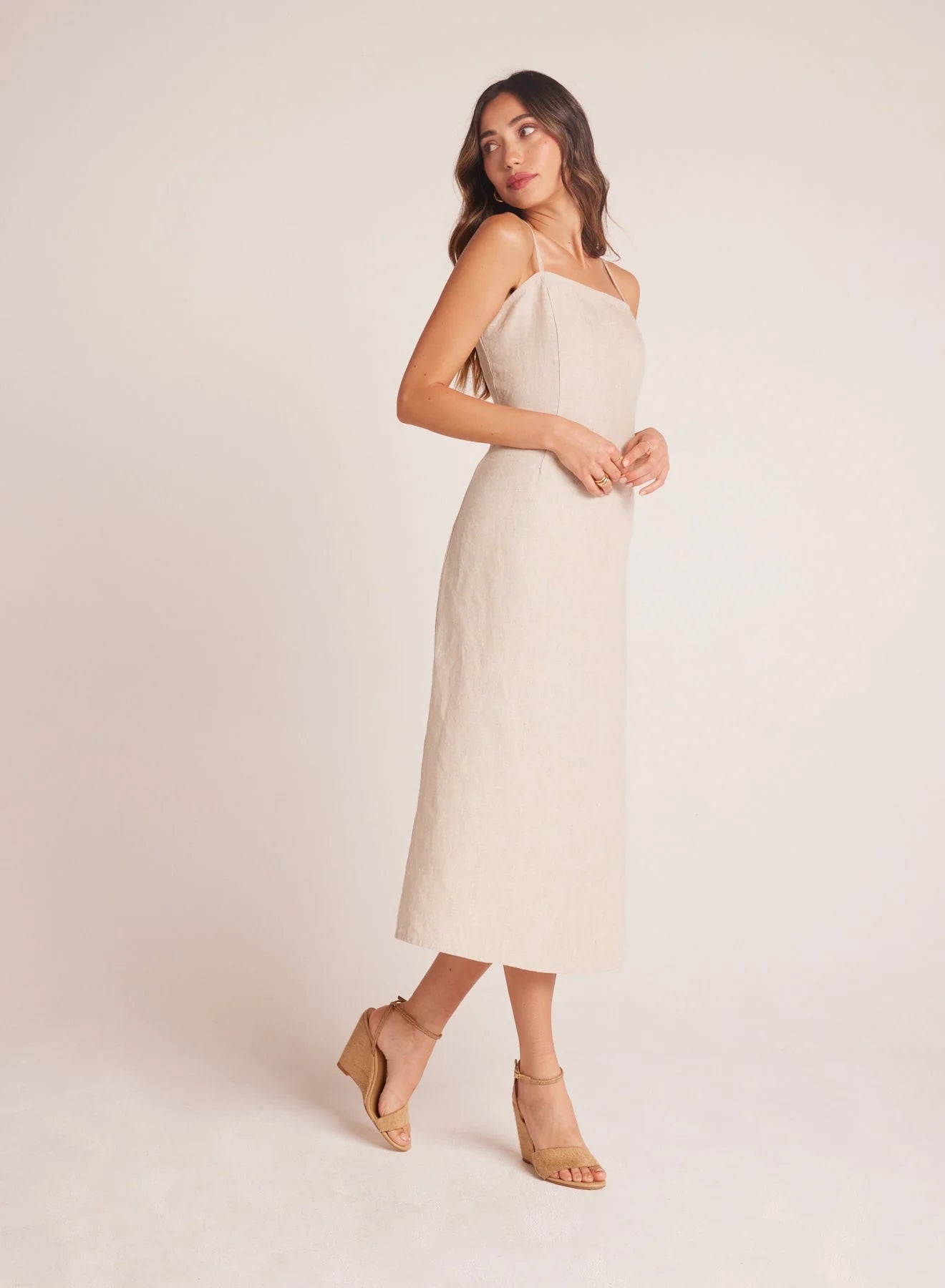 Fitted Cami Midi Dress - Linen Sand - FINAL SALE