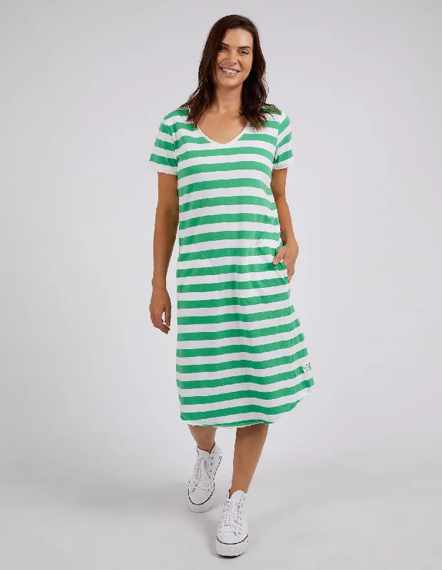 Maeve Midi Dress - Greenbriar + White Stripe