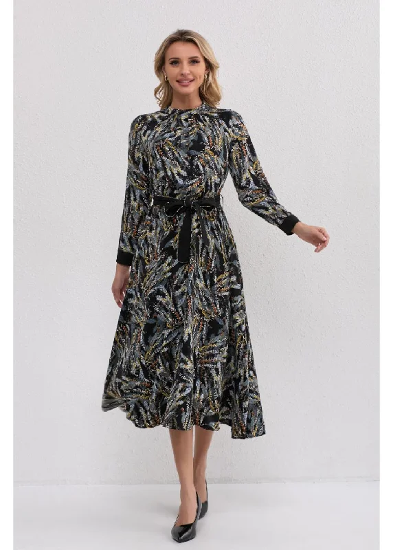 Midnight Botanical Midi Dress