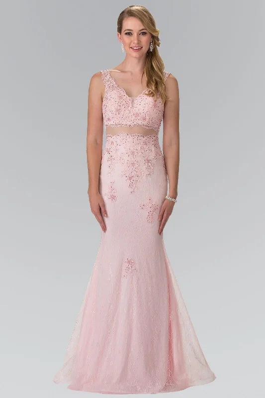 Long Formal Mock 2 Piece Blush Prom Dress