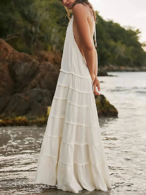 Somewhere Sunny Strappy Hanging Graceful Neck Drop-Waist Maxi Dress