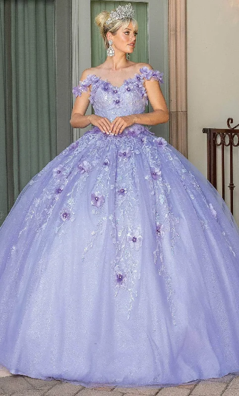 Dancing Queen 1703 - Floral Appliqued V-Neck Ballgown