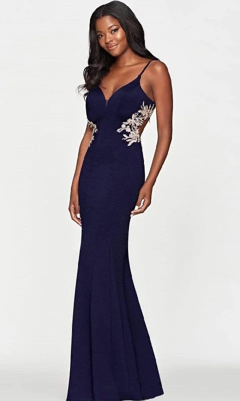 Faviana - S10668 V Neck Side Detailed Long Gown