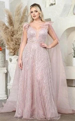 May Queen RQ7998 - Long Cape A-Line Evening Gown