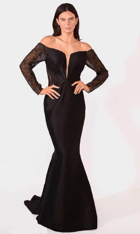 Terani Couture 241M2734 - Long Sleeves Off-Shoulder Evening Dress