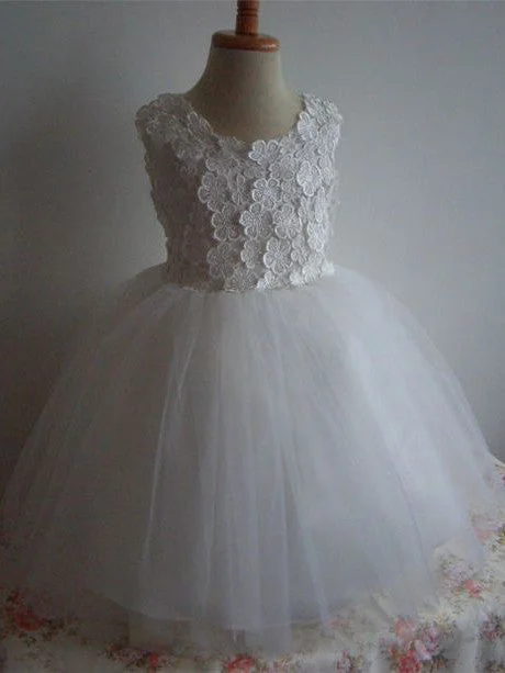 Flower Girl Dresses Ball Gown White Hand-Made Flower Bowknot JKF026