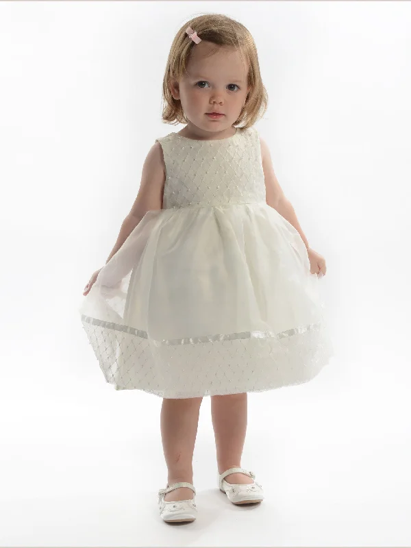 Flower Girl Dresses Scoop Beading Knee-length Ivory Organza JKF003