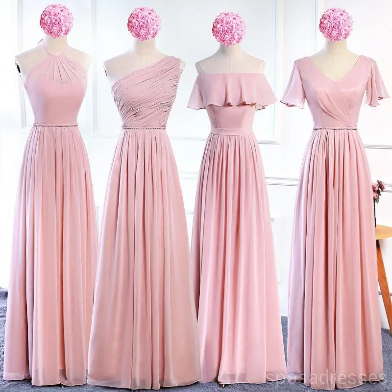 Affordable Blush Pink Floor Length Mismatched Chiffon Bridesmaid Dresses, WG536