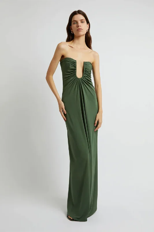 Arced Palm Strapless Dress