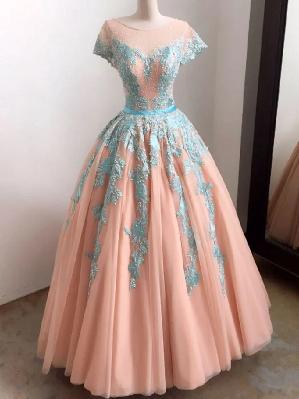 Ball Gown Prom Dresses Scoop Appliques Floor-length Prom Dress/Evening Dress JKL403