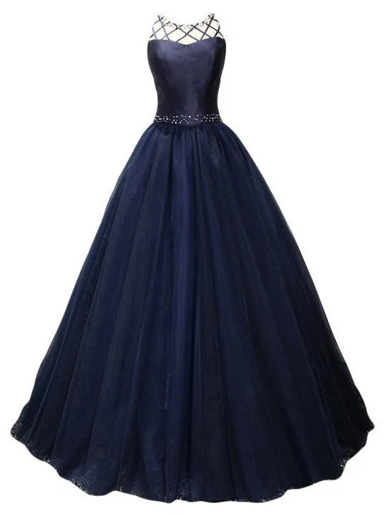 Beautiful Prom Dresses Scoop Floor-length Dark Navy Prom Dress/Evening Dress JKL317