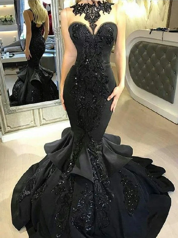 Black Prom Dresses Mermaid Trumpet Chic Prom Dress Sexy Evening Dress JKL1017