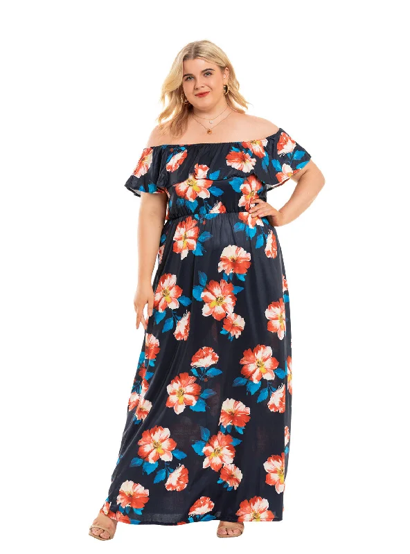 Bohemian Large Size Print Off the Shoulder Dress