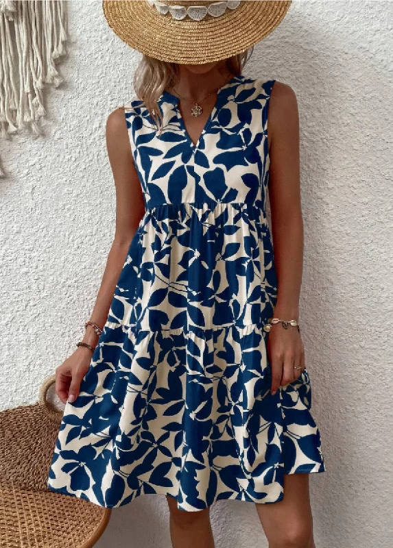 Bohemian V-Neck Pleated Printed Dress