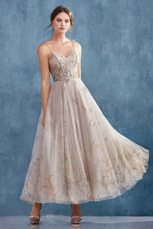 **Celestial Embrace: Embroidered V-Neck Gown for Enchanting Occasions**