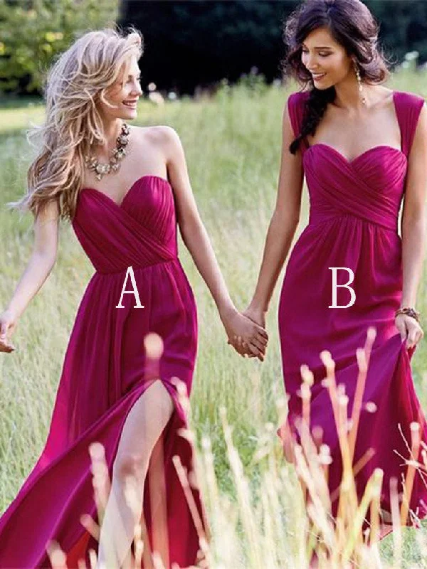 Cheap Bridesmaid Dresses Chiffon A-line Sexy Silt Fuchsia Bridesmaid Dresses JKB020