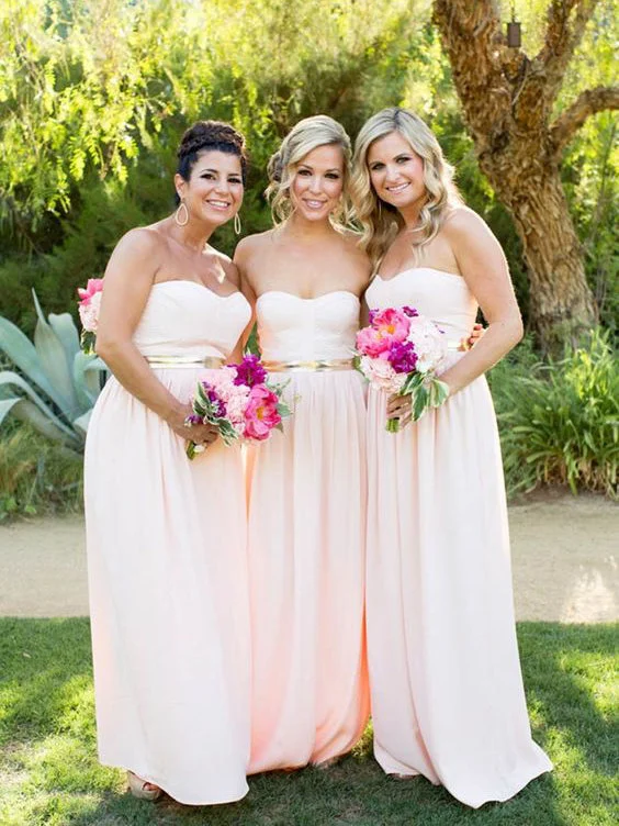 Cheap Bridesmaid Dresses Sweetheart Pearl Pink A-line Floor-length Bridesmaid Dresses JKB047