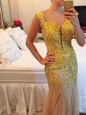 Chic Prom Dresses Sheath/Column Floor-length Rhinestone Sexy Prom Dress/Evening Dress JKL342