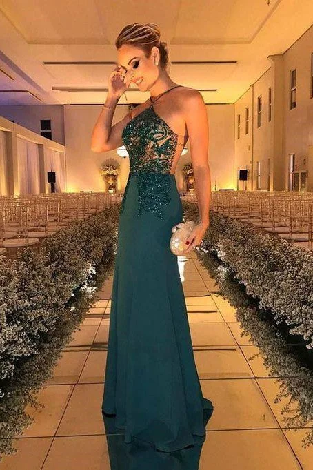 Crystal Beading Halter Sheath Floor Length Evening Dresses