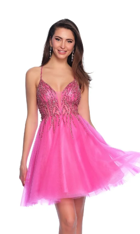 Dave and Johnny Beaded Hot Pink Hoco Dress 11764