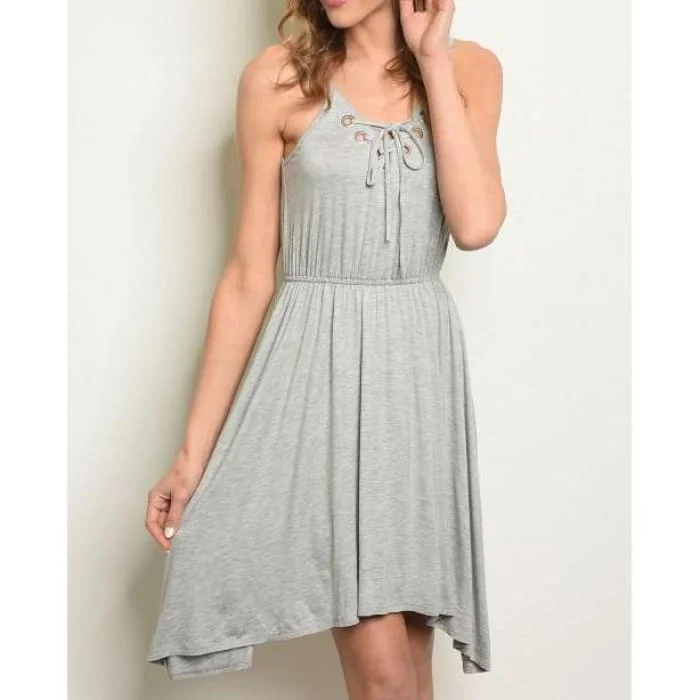 Gray Grommet Trim Dress