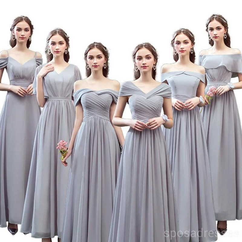 Grey Floor Length Mismatched Chiffon Cheap Bridesmaid Dresses Online, WG532