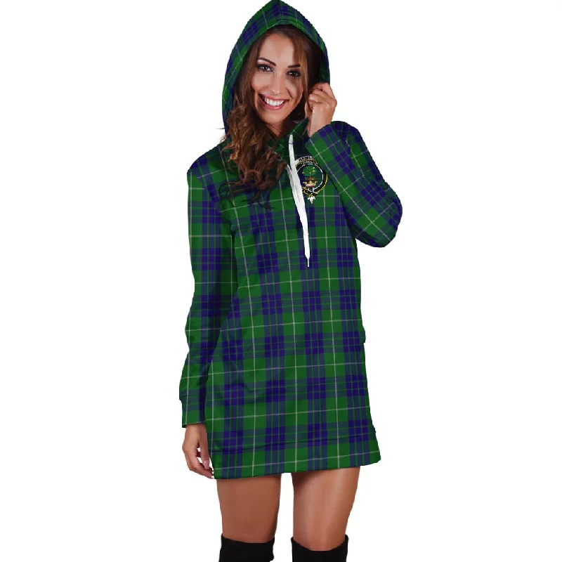 Hamilton Green Hunting Tartan Hoodie Dress with Family Crest