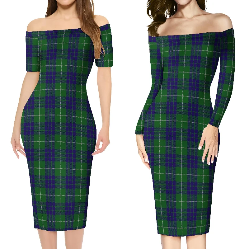 Hamilton Green Hunting Tartan Off Shoulder Lady Dress