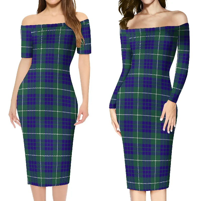 Hamilton Hunting Modern Tartan Off Shoulder Lady Dress