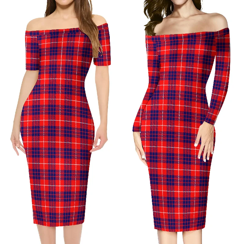 Hamilton Modern Tartan Off Shoulder Lady Dress